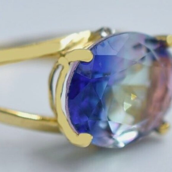 5.86 Cts Tourmaline & Genuine Diamonds Ring 10K Gold